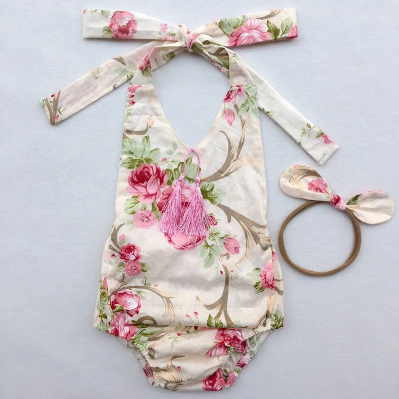 Yeni Stil Yaz Bebek Giysileri Kız Çiçek Tulum Tulum Çocuk Giyim ile Kafa Bandı 2 ADET Kıyafetler Bebek Kız Giysileri Çocuk Giyim