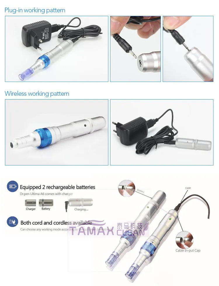 DR008 Draadloze Derma Pen Krachtige Ultima A6 Microneedle Dermapen Dermastamp Meso 12 Naalden Dr.pen Vervangbare Cartridge EU/US/UK/AU plug