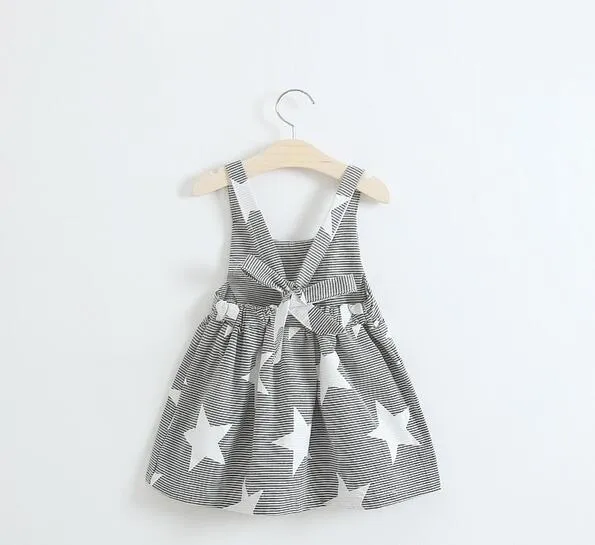 Meisje Zomerjurken Kinderen Strip Star Print Prinses Zwartless Katoenen Jurk 2017 Baby Kinderkleding G318