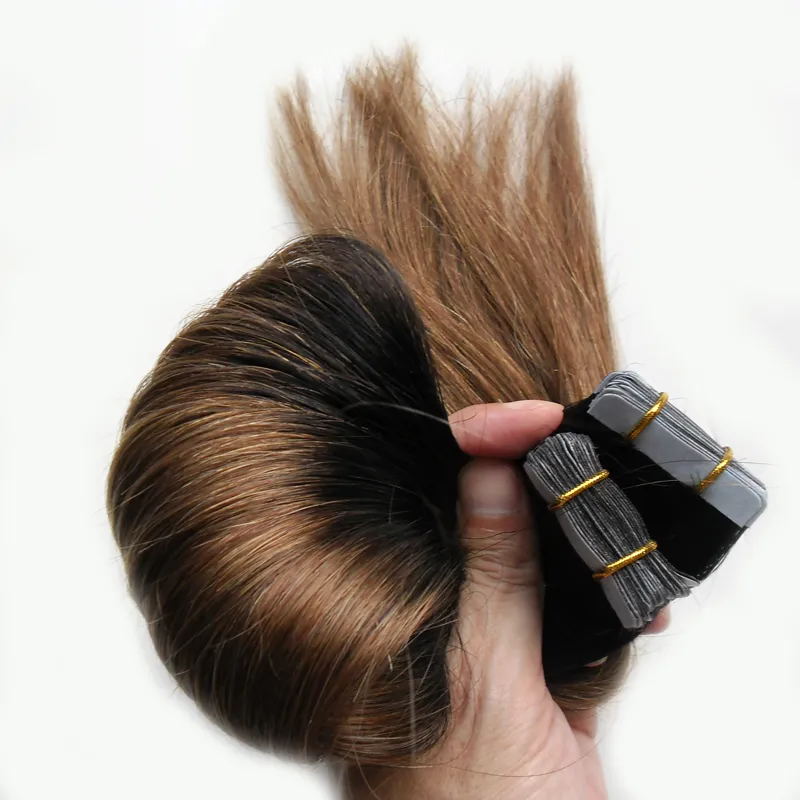 Ombre 브라질 머리 100g 스트레이트 # 1B / 6 테이프 인간의 머리카락 확장에서 옴 브레 버진 레미 피부 위사의 머리카락