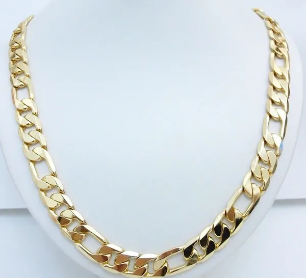 Bijoux de déclaration Collier pour homme rempli d'or jaune 24 carats + bracelet Ensemble chaîne à maillons gourmette Figaro 24 