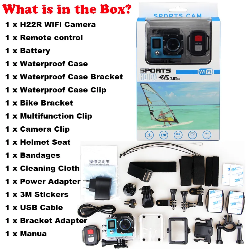 H22R 4K WiFi Action Camera 2 Inch 170D Lens Dual Screen 30 M Waterdichte Extreme Sports HD DVR CAM