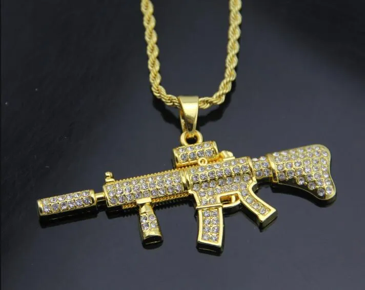 18K Gold Plated Rapper M4 Subachellone Gun Necklace 75cm Gold Color Hiphop New York Men039S Pendant Netlaces 2017 Jul4964512