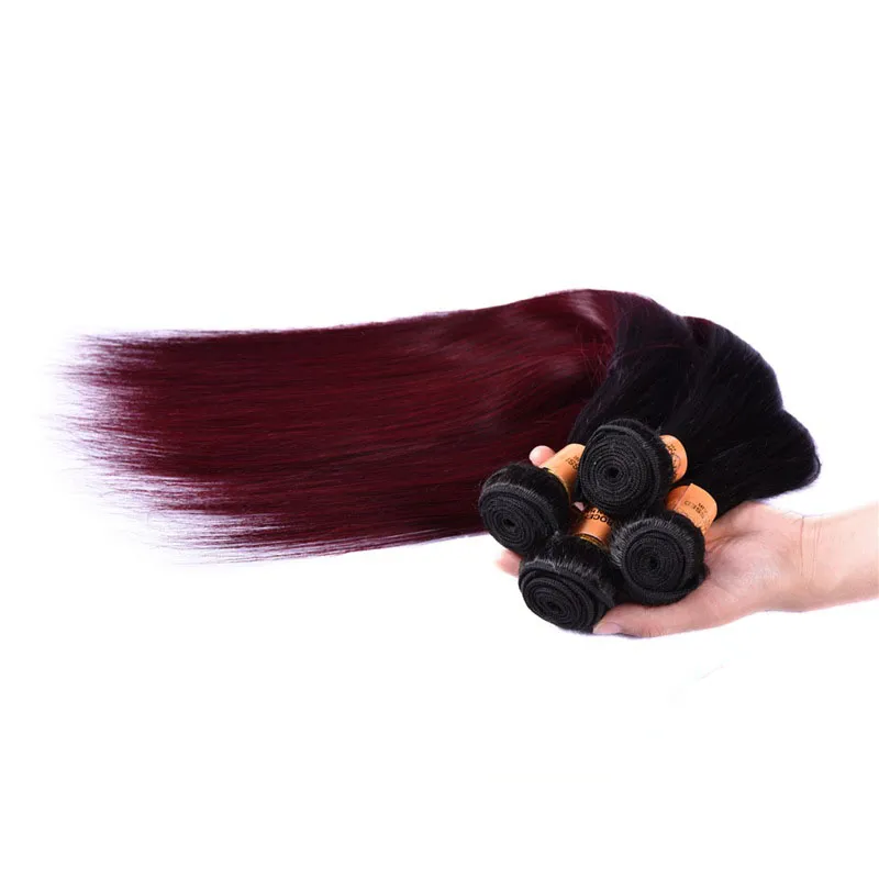 Brésilien Bourgogne Ombre Cheveux Raides 4 Bundles 1B 99J Deux Tons Ombre Brésilien Remy Cheveux Armure Pas Cher Rouge Extensions de Cheveux Humains