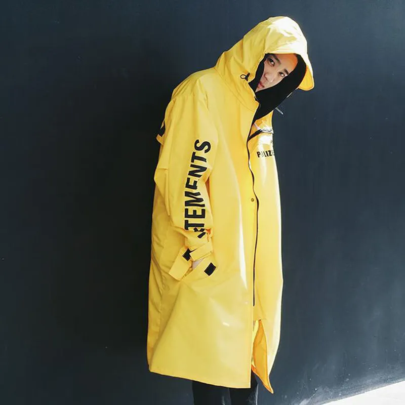 New Vetements Polizei Man Jackets Hooded Rain Coat Water-proof Sun Protection Trench Casual Hi-Street Fashion Brand Men Clothing