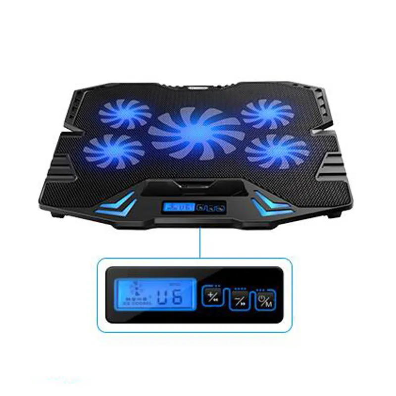 New 12-15.6 inch laptop Cooling Pad Laptop cooler USB Fan with 5 cooling Fans LED screen Light Notebook Stand and Quiet Fixture for laptop