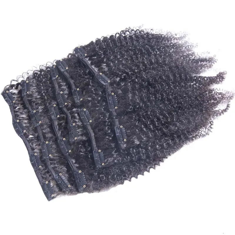 Afro Kinky Clip-in-Extensions, 100 g, 7 Stück, 4b 4c, jungfräulich, dick, Clip-in-Haarverlängerung, natürliches Haar