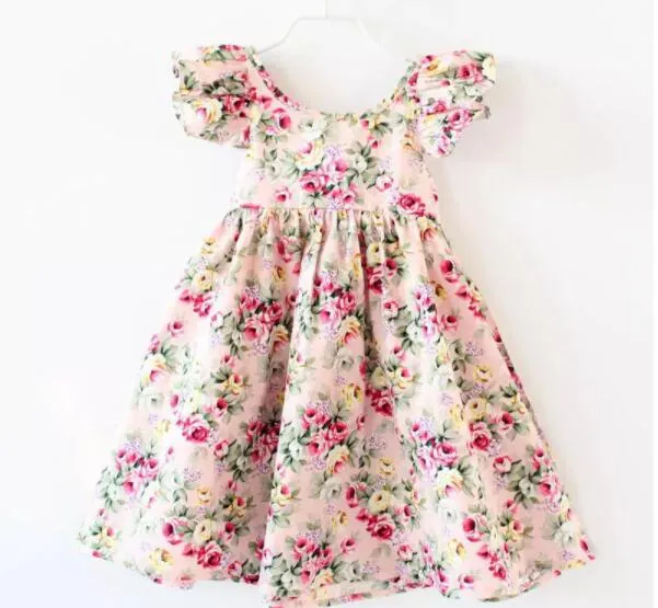 11 Tasarımlar Kiraz limon Pamuk backless kızlar çiçek plaj elbise sevimli bebek yaz backless halter elbise çocuklar vintage çiçek elbise