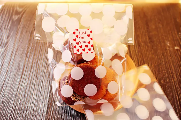 White Polka dot Transparent Cookies Bags - Cellophane Bag - Candy Bags 