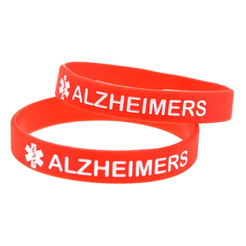 100st Alzheimers silikongummi armband bläckfylld logotyp Vuxenstorlek 4 färger som är lämpliga för äldre