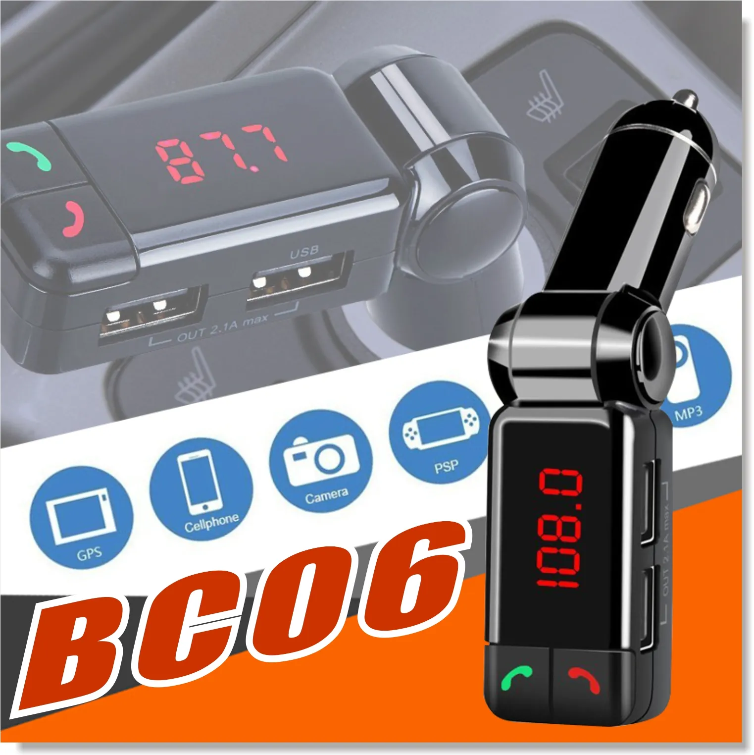 BC06 Billaddare Fm-sändare Högpresterande digital trådlös Bluetooth Bluetooth-mottagare i bilen fm-radio stereoadapter