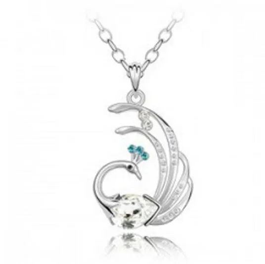 New Arrival Austrian Crystal Peacock Necklace Sterling Silver Charms Platinum Plate with CZ Crystal Drilled Jewelry for Women Christmas Gift