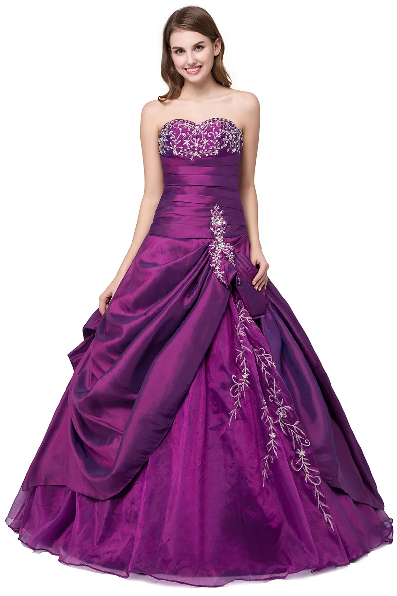 New Barato Estoque Roxo Quinceanera Vestidos Para 15 Partido Doce 16 Formal Longo Prom Party Vestidos de Tamanho 2-16 QC212