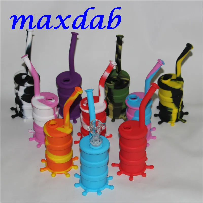 Atacado Silicon Oil Drum Rigs Mini Silicone Rigs Bongs tubulação de água de vidro de dez cores para a escolha DHL frete grátis