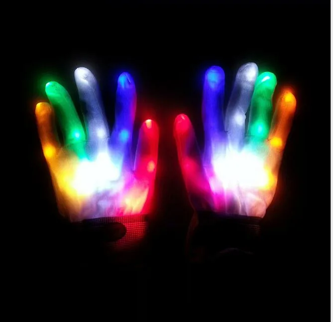 LED -blinkande Rainbow Gloves Light visar Halloween Cosplay Ghost Glove Mitts Colorful Led Light Up Toy Halloween Dance Rave Party F2504969