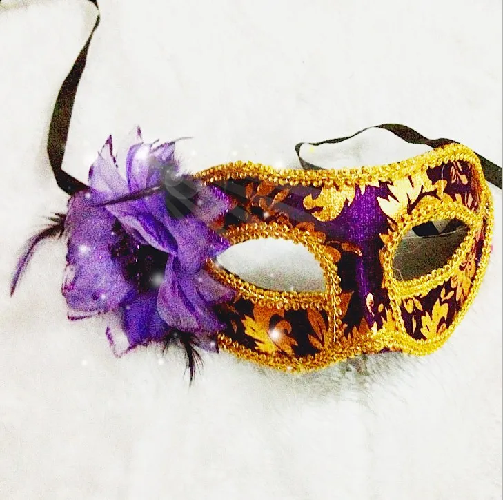 New velvet side flower mask with flowers half face male ladies children mask lace cloth eye goggles Halloween mask7553638