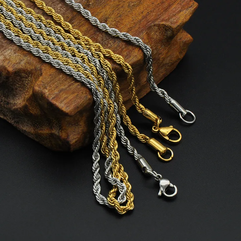 3mm 16/18/20/24/30inches Stainless Steel Gold Colors Rope Chain Mens Necklace Hip Hop Jewelry Star Style