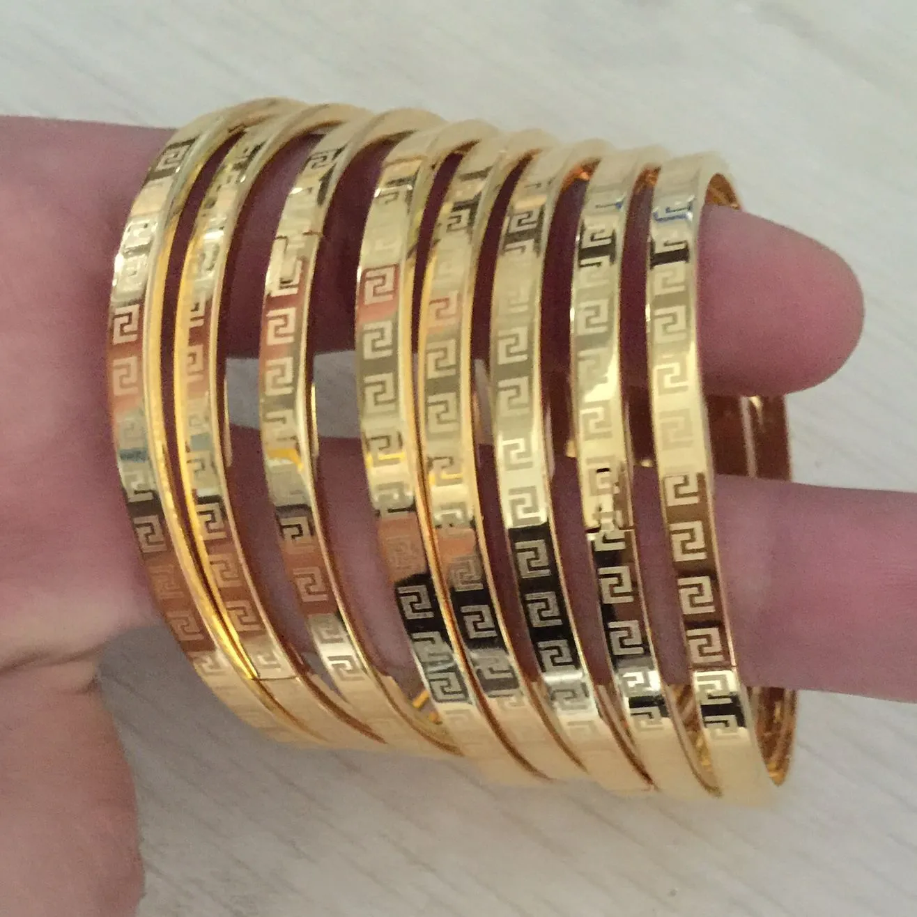 4mm/6mm/8mm Ünlü Marka Takı Pulseira Bilezik Bileklik 24 K Altın Rengi yunan anahtar gravür Bilezik Kadın erkek