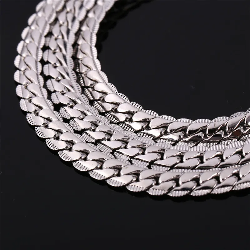 6mm 18 -32 Men Gold Chain Long Necklace Platinum Plated Jewelry Curb Cuban Link Chain Necklace257W