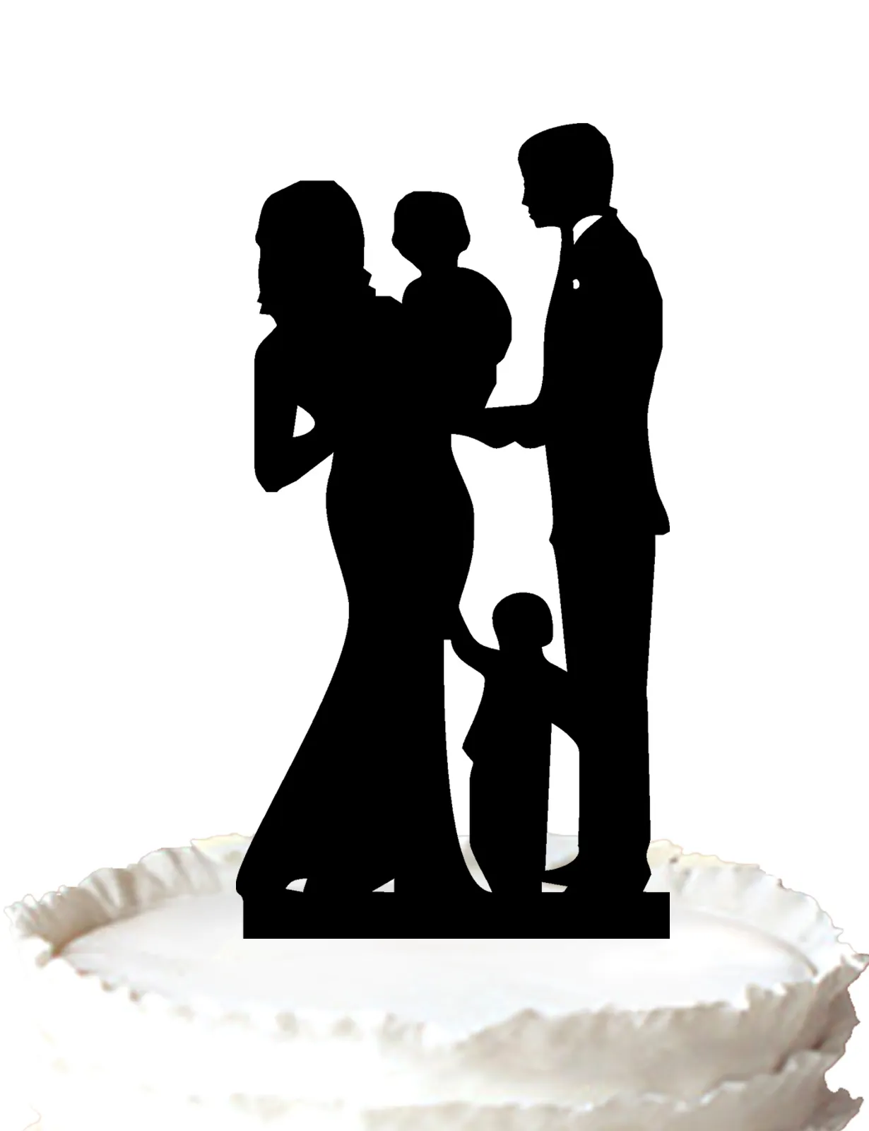 Wedding Cake Topper Bride & Groom Holding Baby And Little Boy ...