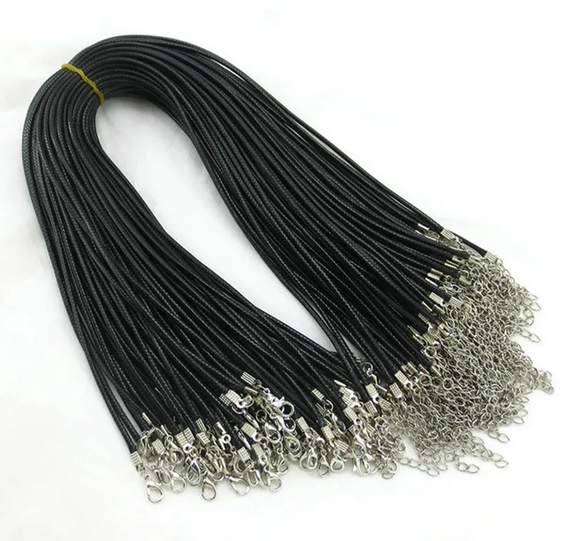 Epack free 1.5mm Black Wax chains Leather Snake Necklace Beading Cord String Rope Wire 45cm+5cm Extender Chain with Lobster Clasp DIY