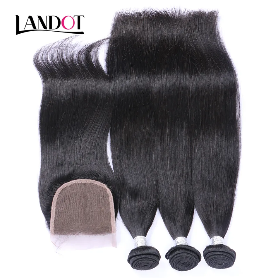 Brasilianska rakt Virgin Hair Weaves 3 buntar med spetslås 8A Grade obearbetade malaysiska peruanska indiska kambodjanska remy mänskliga hår