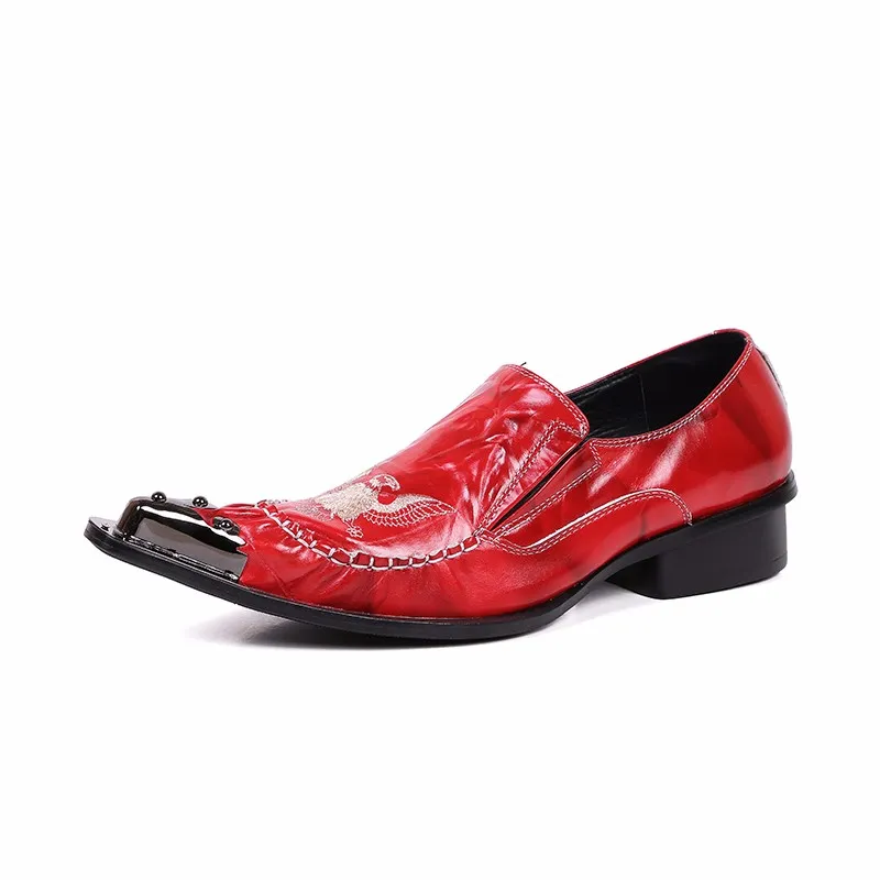 New Luxury Fashion Oxfords  Embroidery Slip on Wedding and Nightclub Party Shoes Men Red Christmas Gifts