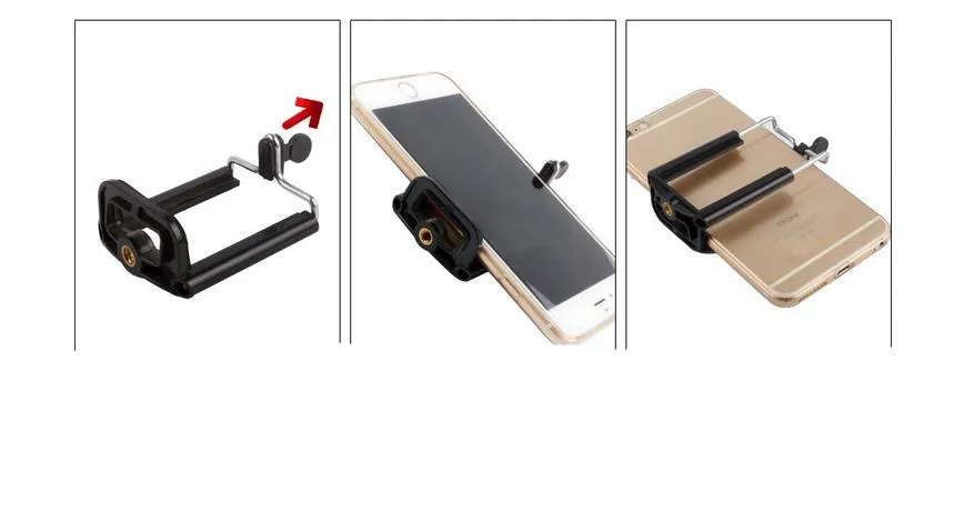 Soporte de montaje de Clip de soporte giratorio de 1/4 tornillos para Selfie Stick Monopod trípode, soporte universal para teléfono móvil soporte para cámara Iphone 6