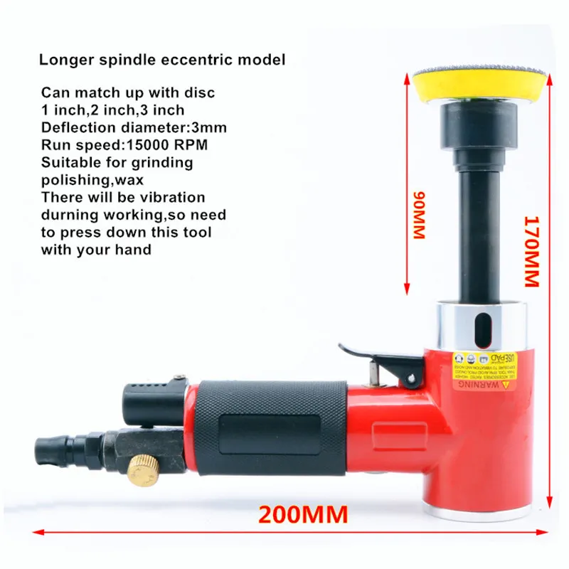 1 inch 90 degree small pneumatic polisher straight centricity grinding machine air sanding tool longer spindle eccentric model