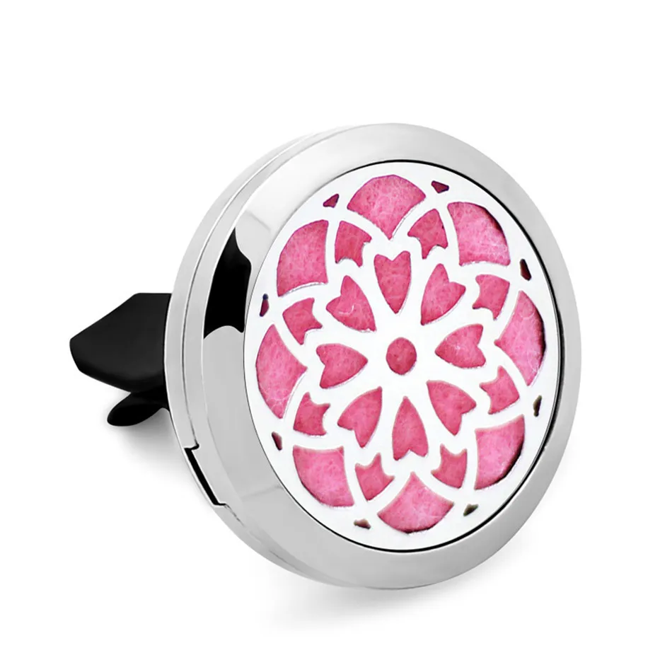 CG011-CG020 Bil Luftfräschare Rostfritt stål 30mmlocket Aromaterapi Essential Oljediffusor Ventil Clip Auto Accessory Free Pads