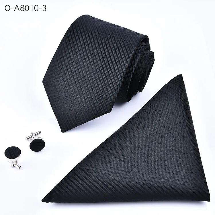 Neck Tie Handkerchief Cuff Links Set 24 Färger 145 * 8cm Jacquard Slips Mäns Stripe Slips för fars dag Business Tie Present