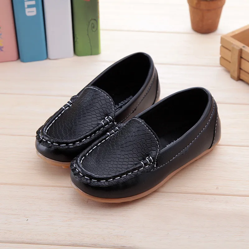 Size 21-25 Kids Boys Girls Leather Single Loafers Soft Child Sneakers Children Fashion Moccasins Casual Boat Shoes