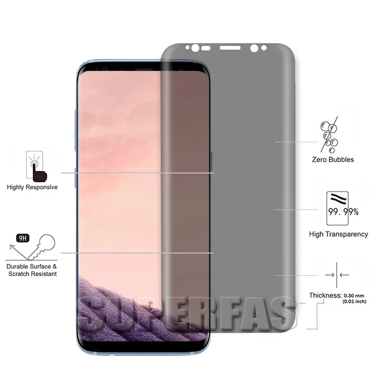 Przyjazny przypadek Prywatność Szkło Hartowane Anti-Spy Peeping Screen Protector 3D Curved for Samsung Note9 Samung Note8 S8 S9 Plus S7 Edge z pudełkiem