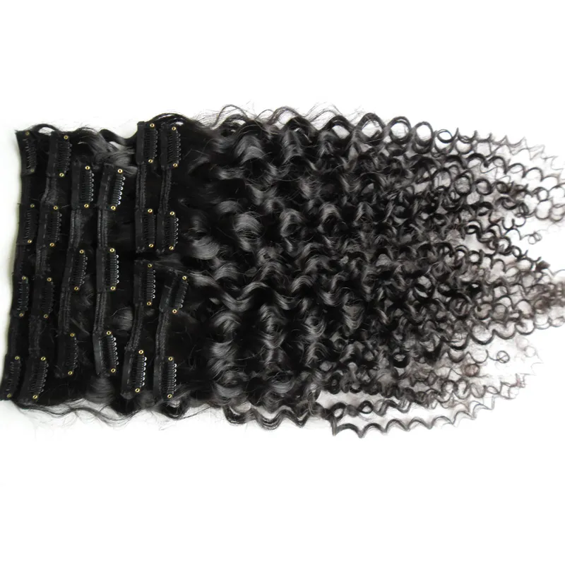 African American Clip in Human Hair Extensions 100g 120g 8 sztuk Natural Black Afro Kinky Curly Clip