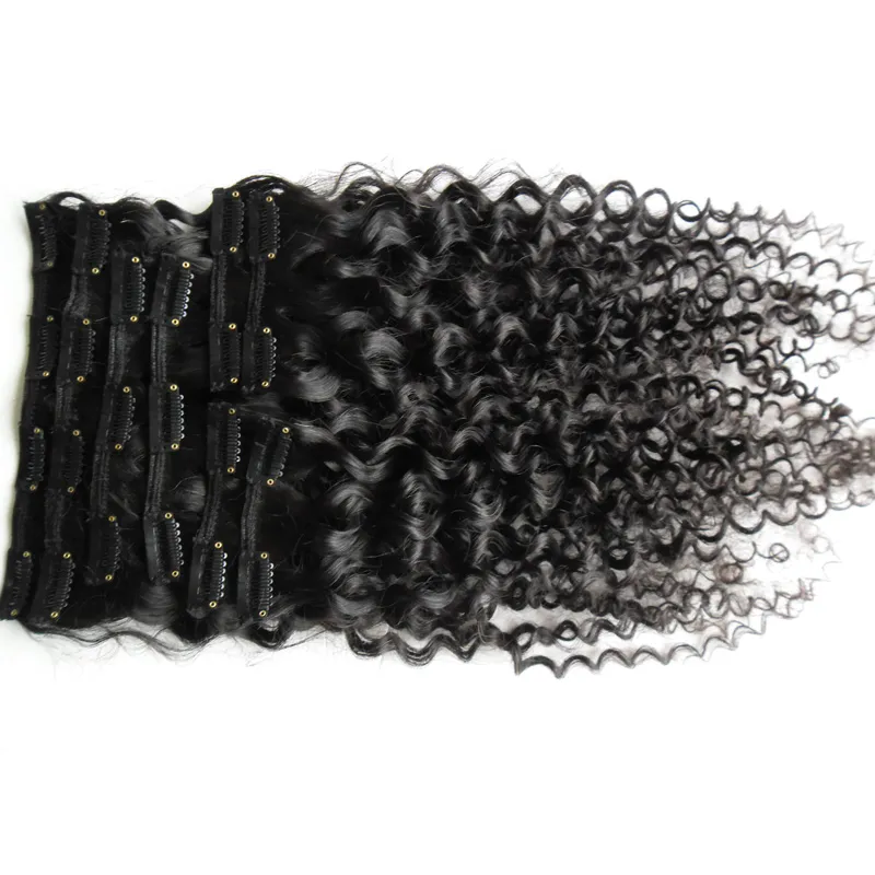 Clip afro-américain dans les extensions de cheveux humains 100g 120g naturel noir afro crépus bouclés clip6174328