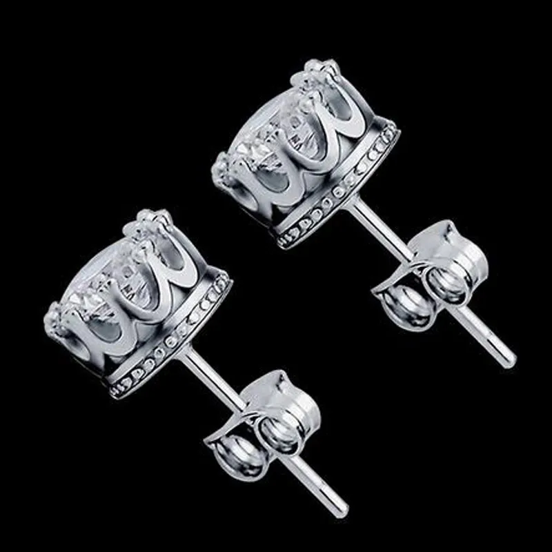 Nowa Crown Wedding Stud Kolczyk 2017 Nowy 925 Sterling Silver Symulowane Diamenty Zaręczyny Piękna Biżuteria Kryształowe pierścienie Uchodów Korony Earri