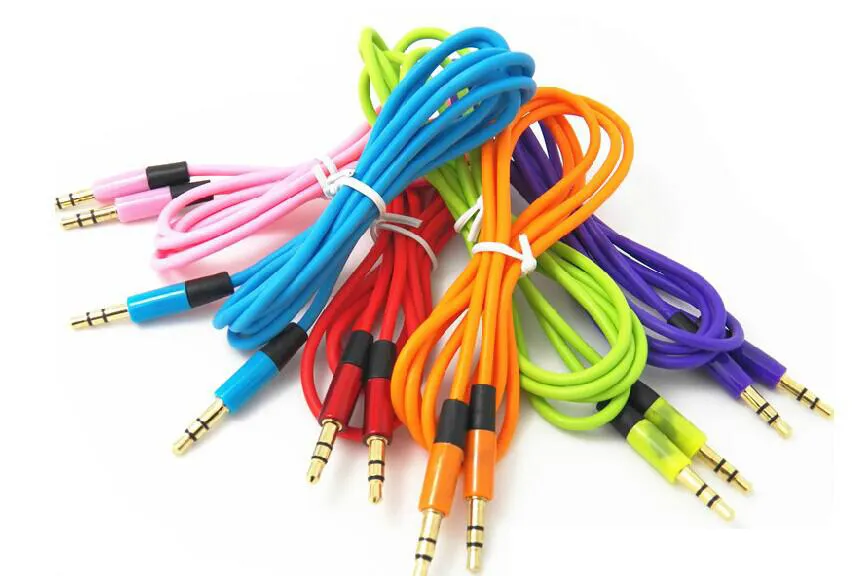 1000 pçs / lote 3.5mm cabo de áudio cabo Car Aux Extension Cable 120 cm para mp3 para telefone colorido em estoque livre DHL / FEdex