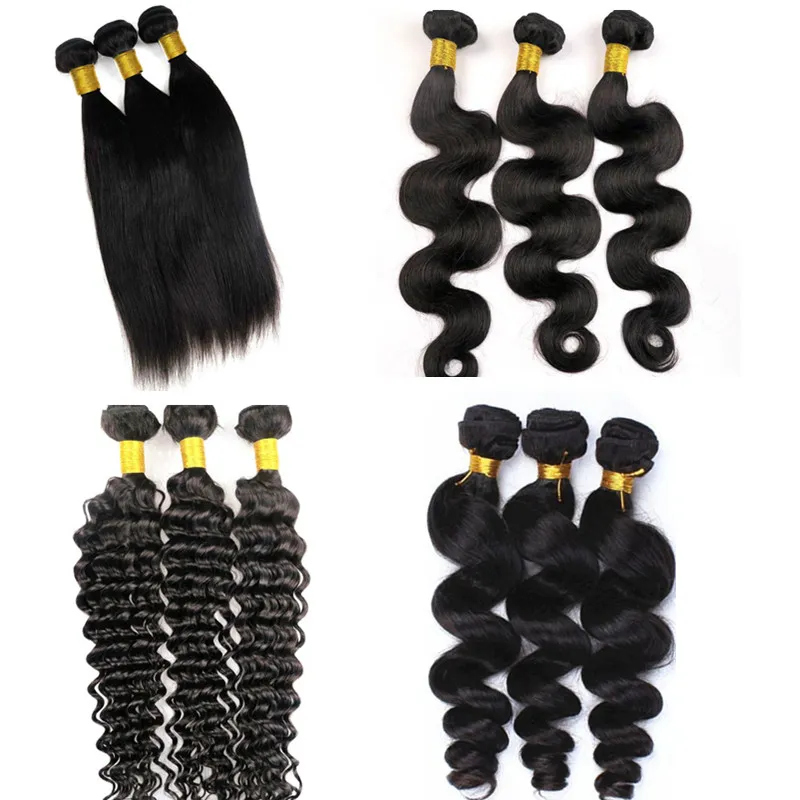 Mink Virgin Hair Extensions Human Hair Bundles Wefts 8-34Inch Obehandlat Brasilianska Peruanska Indiska Mongoliska Virgin Remy Mänskliga Hårväv