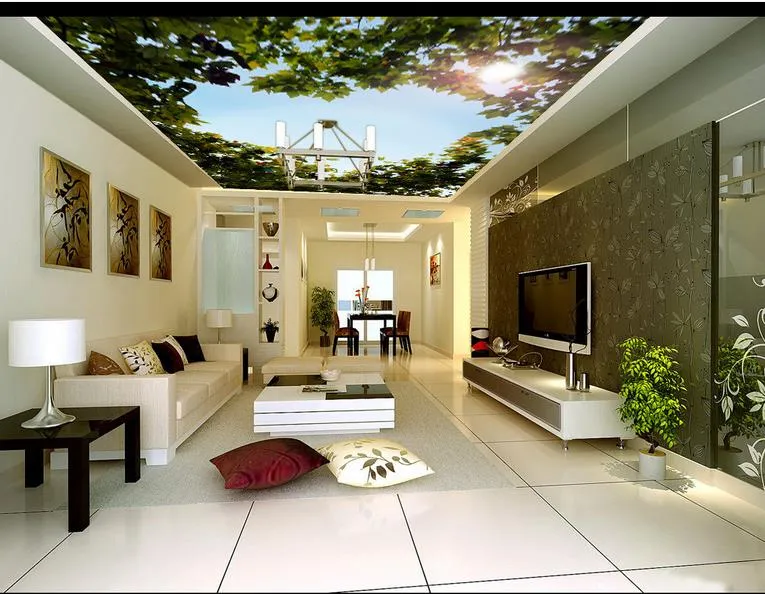 Moderne Tapete 3d Decke Tapete Heart Shaped Grünen Wald Blätter 3d