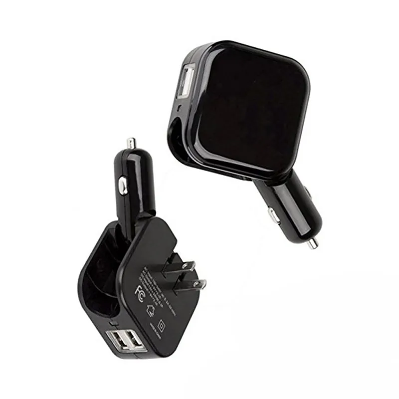 Caricatore da parete compatto 2in1 Convertitore per auto Doppia porta USB 5V 2.1A Caricatore da viaggio pieghevole per la ricarica rapida Adattatore di alimentazione CA / CC