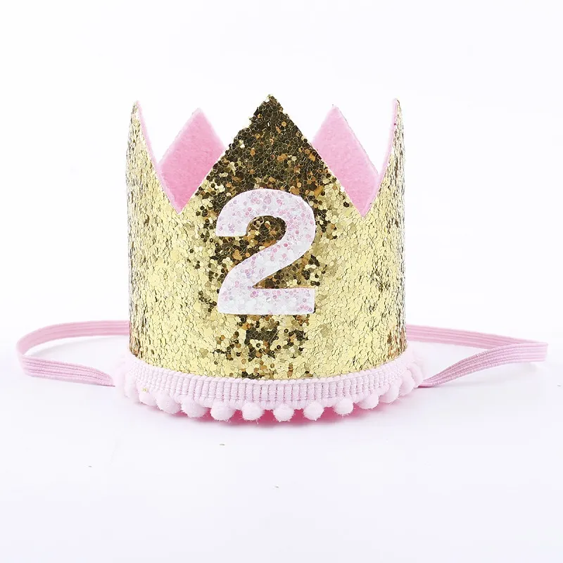 Hot New Gold Baby Birthday Sparkly Party Crown Artificial Baby 1st Birthday Sparkly Party Tiara Crown Headband HJ154