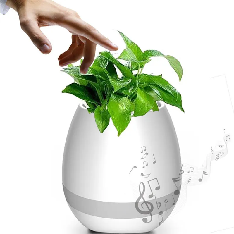 Music Flowerpot,Touch Plant Piano Music Playing Flowerpot Smart Multi-color LED light Round Plant Pots Bluetooth Wireless Speaker Pink white