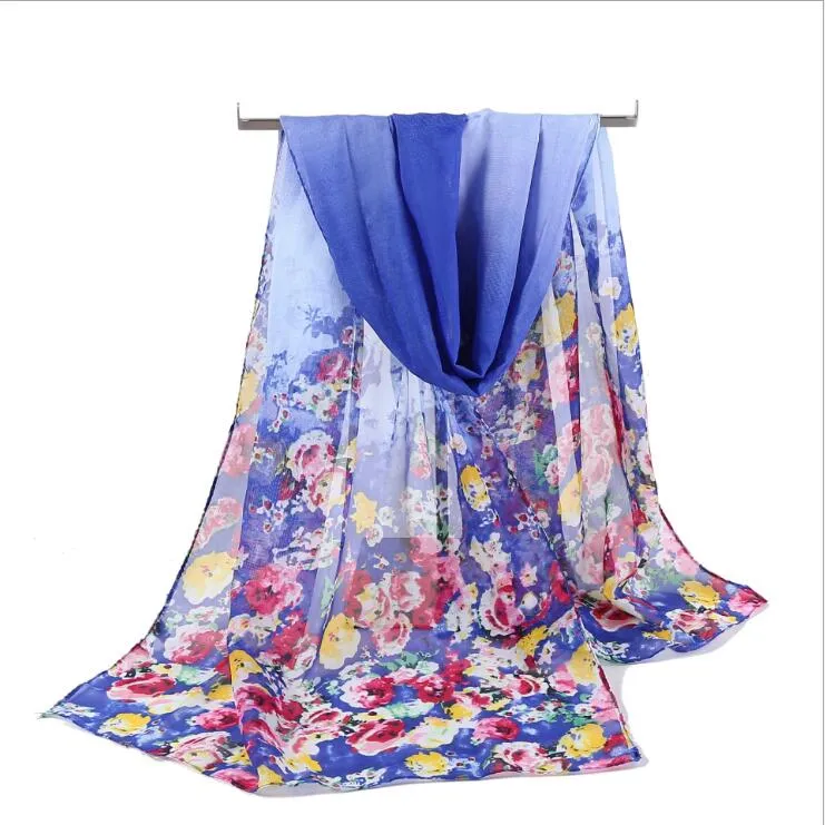 Factory Cheap fashion design butterfly floral printing chiffon scarves women spring and autumn long silk scarves ladies wild shawls warm hij