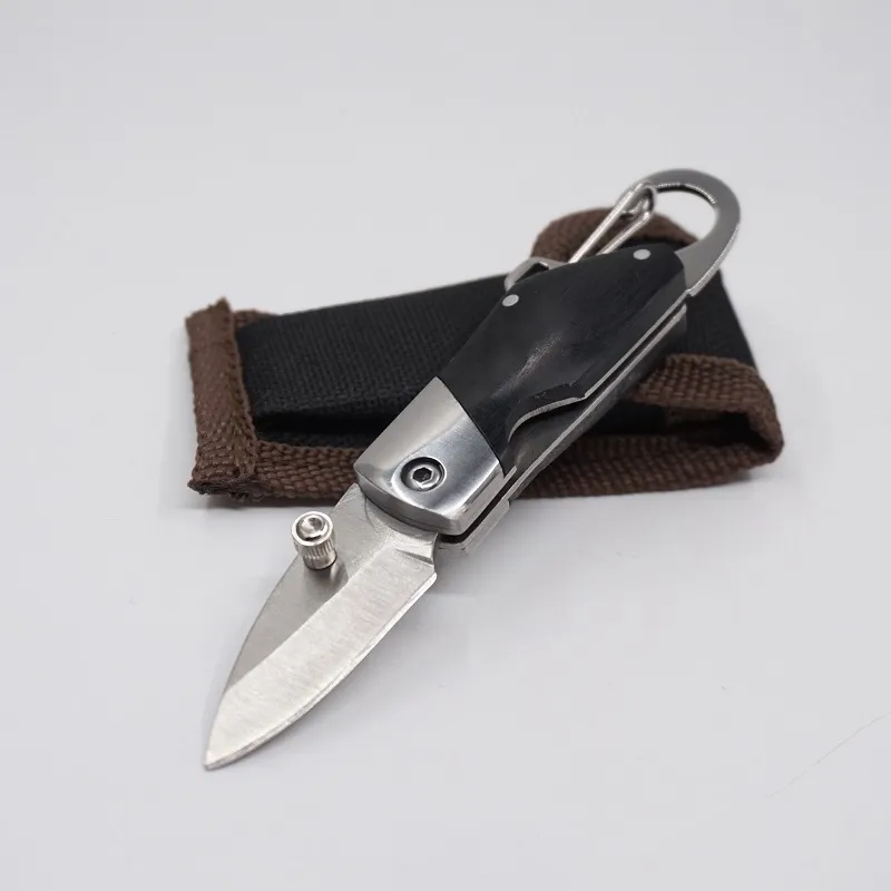 Mini Folding Pocket Knife Camping Key Chain Knife Keychain Black Tactical Rescue Survival Knives with Wood Handle EDC Tool
