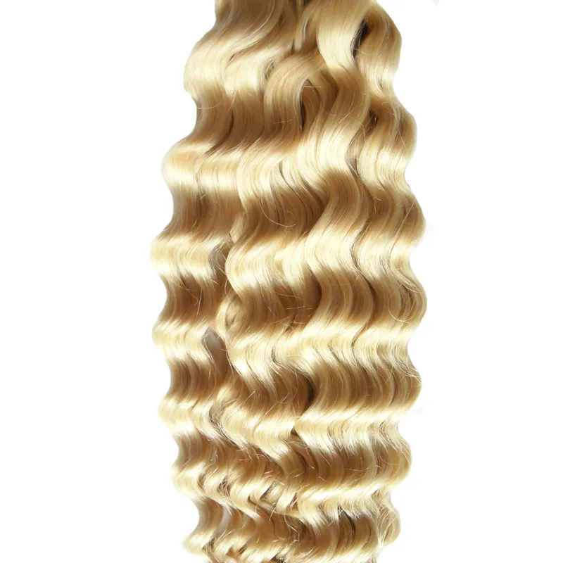 613 Blond Virgin Hair Human Tape In Kinky Curly Human Hair Extensions 50g / Set Skin Weft Seamless Human Hair