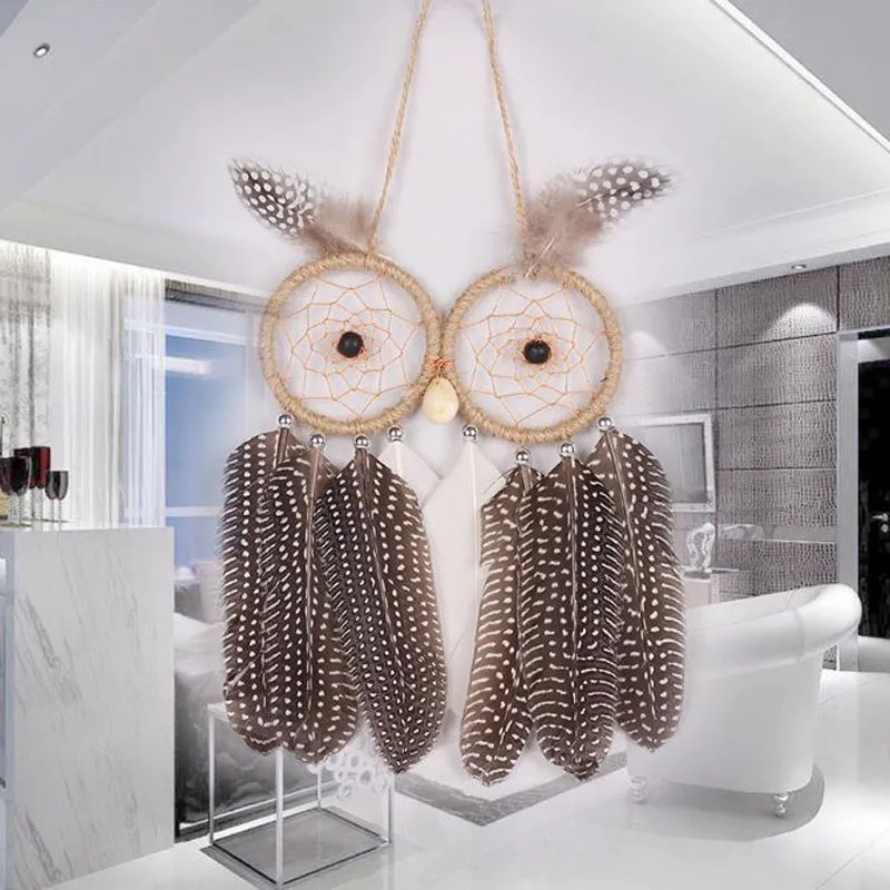 2017 Hot Wall Hanging Dream Catcher Car Hanging With Owl Feather Decoration Linen Wind Chime Hanging Home Decor Decoration