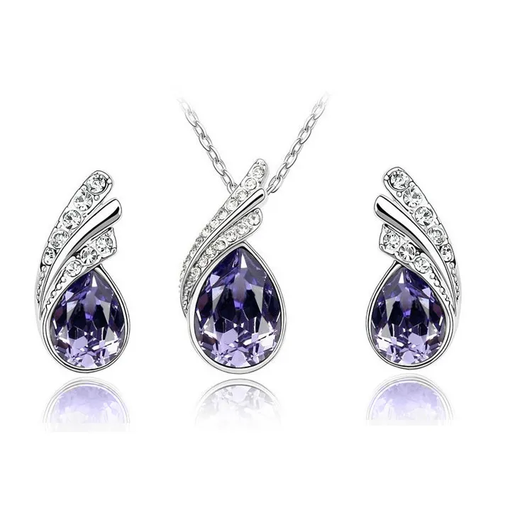 Conjunto de joyería nupcial de alta calidad, conjunto de collar y pendientes de cristal austriaco, collar con colgante de diamantes de imitación, pendiente para mujer, boda pa6848688