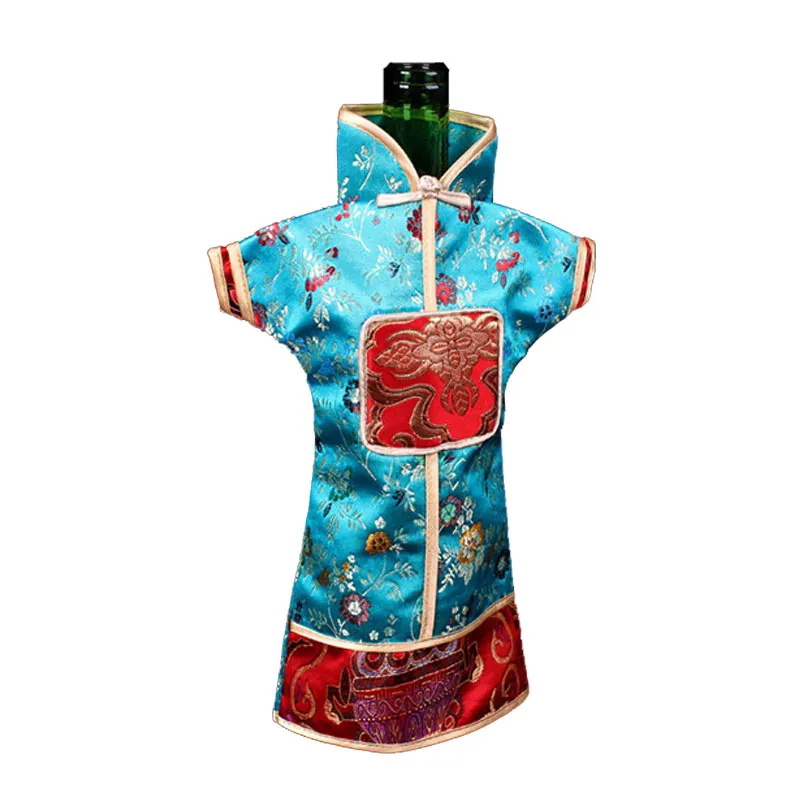 Luxury Vintage Chinese style Christmas Wine Bags Bottle Decorating Silk Fabric Bottle Cover 10 pcs mix color