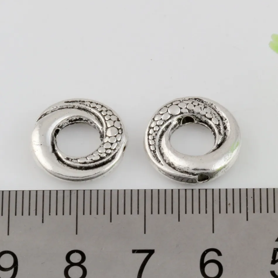 Heta! Antiqued Silver Zink Alloy Round Circle Spacer Pärlor Ramar Par 15mm DIY Smycken