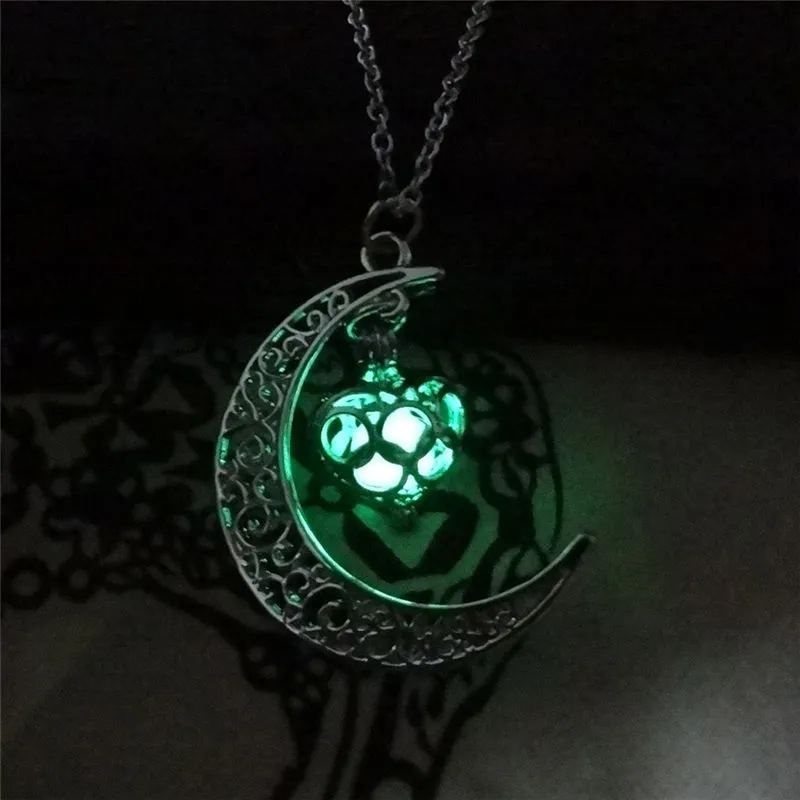 Karanlıkta Glow Ay Aşk Kolye Noctilucence Locket Kolye Kolye Kadın Moda Takı 162397